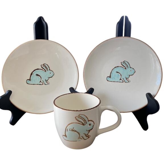 Spring Easter Bunny Rabbit Plates with Cup Set of 3 *Read Description* - Picture 1 of 8